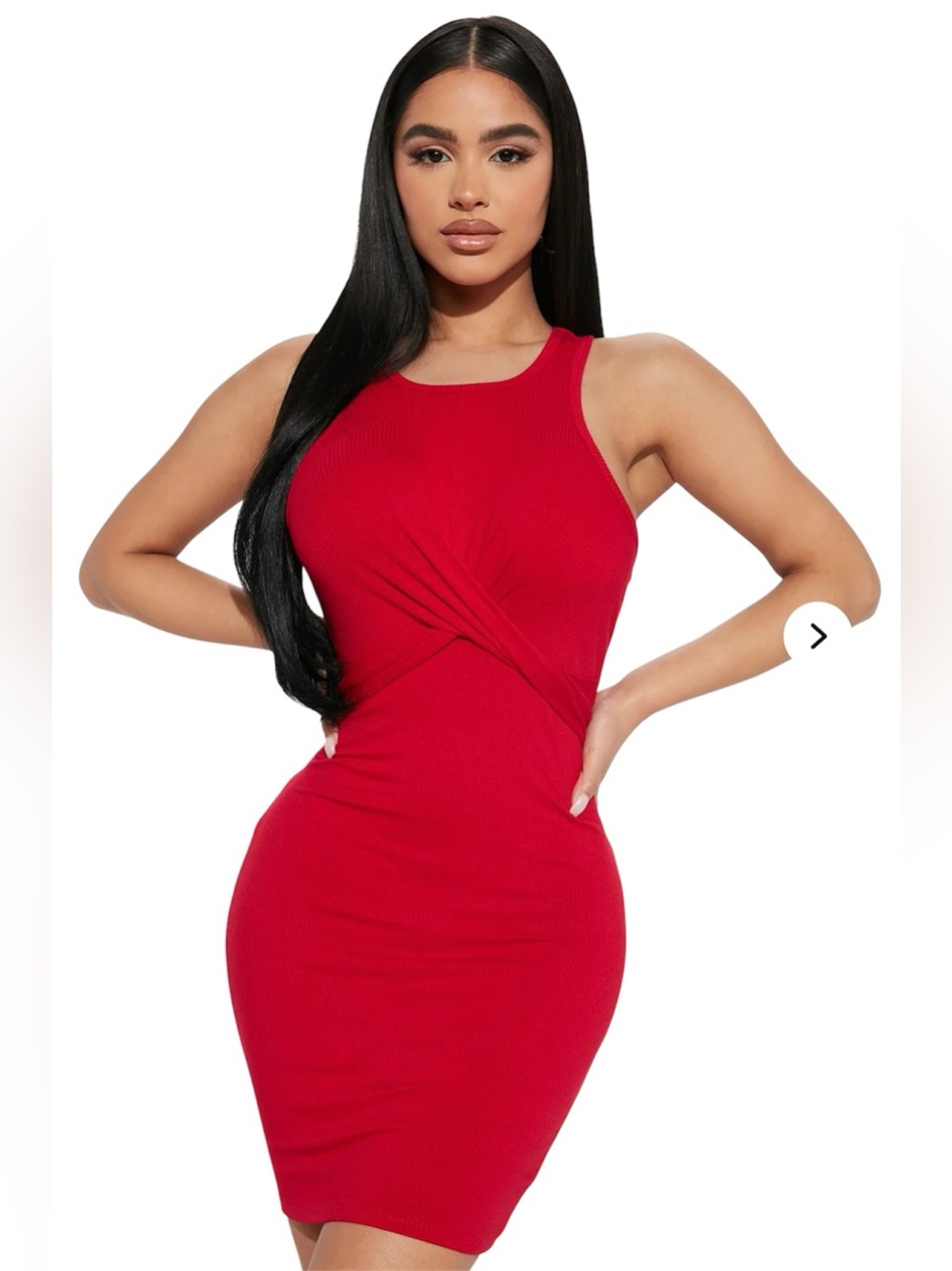 Bozzolo Red Twist-Front Ribbed Midi Dress